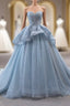 Blue Gray Tulle Sweetheart Pleats Formal Prom Dress