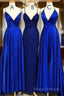 Blue Gray Tulle V Neck Flower Lace Long Dress Lace Formal Prom Dress