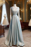 Blue Illusion V-neck Pleats Beading Formal Prom Dress