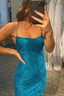Blue Lace Tight Homecoming Dress With Lace-Up Back