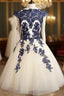 Blue Lace Tulle Short Formal Prom Dress, Homecoming Dress, Bridesmaid Dress
