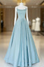 Blue Long Beaded Formal Prom Dress, Long Blue Beaded Formal Evening Dress