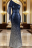 Blue Mermaid One Shoulder Sequins Bridesmaid Dress