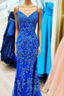 Blue Mermaid Spaghetti Straps Cheap Long Formal Prom Dress,Evening Party Dress