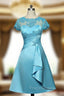 Blue Mother Of The Bride Dress A-line Cap Sleeves Appliques