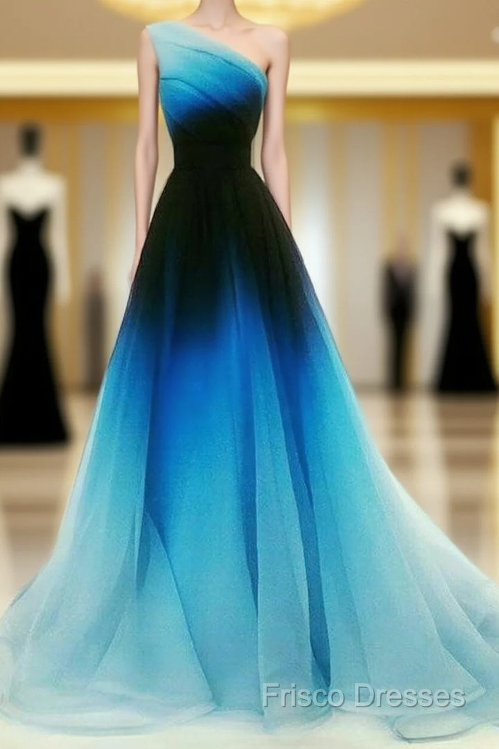 Blue Ombre One Shoulder Ruched Formal Prom Dress – Frisco Dresses