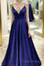 Blue Formal Prom Dress Low Cut , Formal Dress, Formal Dress, Dance Dress, Graduation Party Dress