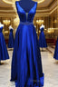 Blue Satin Long A Line Formal Prom Dress Formal Dress