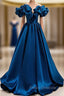 Blue Satin Off the Shoulder Formal Prom Dress