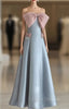 Blue Satin Straples Pink Bow Formal Prom Dress