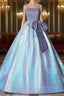 Blue Satin Straps Beading Quinceanera Dress