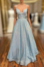 Blue Sequins Long Formal Prom Dress Blue Evening Dress
