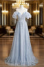 Blue Sequins Scoop Neck Backless Formal Prom Dress