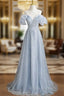 Blue Sequins Scoop Neck Formal Prom Dress