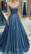 Blue Sequins Sweetheart Beading Formal Prom Dress