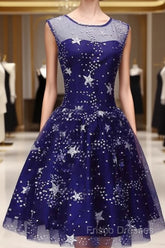 Blue Short Beautiful Homecoming Dress Tulle SleevelessFormal Prom Dress, Blue Party Dress