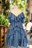 Blue Short Formal Prom Dress A-line V Neck Lovely Homecoming Dress