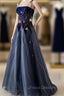 Blue Spaghetti Strap Long Formal Prom Dress with Star, Blue Evening Party Dress
