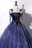 Blue Spaghetti Strap Tulle Long Formal Prom Dress with Star, Blue Evening Party Dress