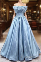 Blue Sweet A-Line Spaghetti Strap Satin Long Formal Prom Dress Evening Party Dress
