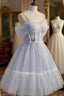 Blue sweetheart neck tulle lace short Formal Prom Dress blue puffy homecoming Dress