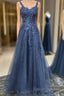 Blue Tulle Applique Long Formal Dress Formal Prom Dress