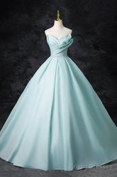 Blue Tulle Floor Length Party Dress, A-Line Strapless Formal Evening Dress