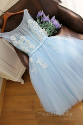 Blue Tulle Lace Short Formal Prom Dress, A-Line Homecoming Party Dress
