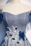 Blue Tulle Long A-Line Formal Prom Dress, Off the Shoulder Evening Party Dress