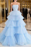 Blue Tulle Long Formal Prom Dress, Blue Tulle Ball Gown Evening Dress