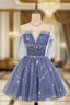 Blue Tulle Sequins Beading Homecoming Dress