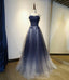Blue tulle sequins long Formal Prom Dress blue evening Dress