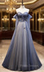 Blue Tulle Sweetheart Pleats Appliques Formal Prom Dress