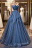 Blue Tulle Sweetheart Simple Pretty Floor Length Party Dress, Blue A-line Evening Dress Formal Prom Dress