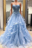 Gorgeous A Line Sweetheart Appliques Lace Formal Prom Dress with Ruffles