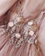 Blush Pink Tulle Wedding Dresses Lace Flowers Embroidery Beaded