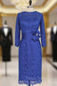 Brilliant Lace Mother Of The Bride Dress Sheath Knee Length Royal Blue