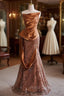 Brown Mermaid Strapless Sequins Satin Formal Prom Dress