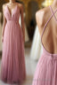 Simple Tulle Long Formal Prom Dress, A Line Backless Evening Dress