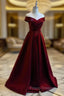 Burgundy A-line Floor Length Satin Formal Prom Dress Party Dress, Wine Red Long Formal Dress