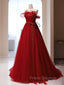 Burgundy A-Line Tulle Long Formal Prom Dress, Burgundy Tulle Formal Dress