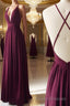 Burgundy chiffon long Formal Prom Dresses, burgundy evening Dresses