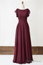 Burgundy Cross Back A Line Chiffon Long Prom Dress