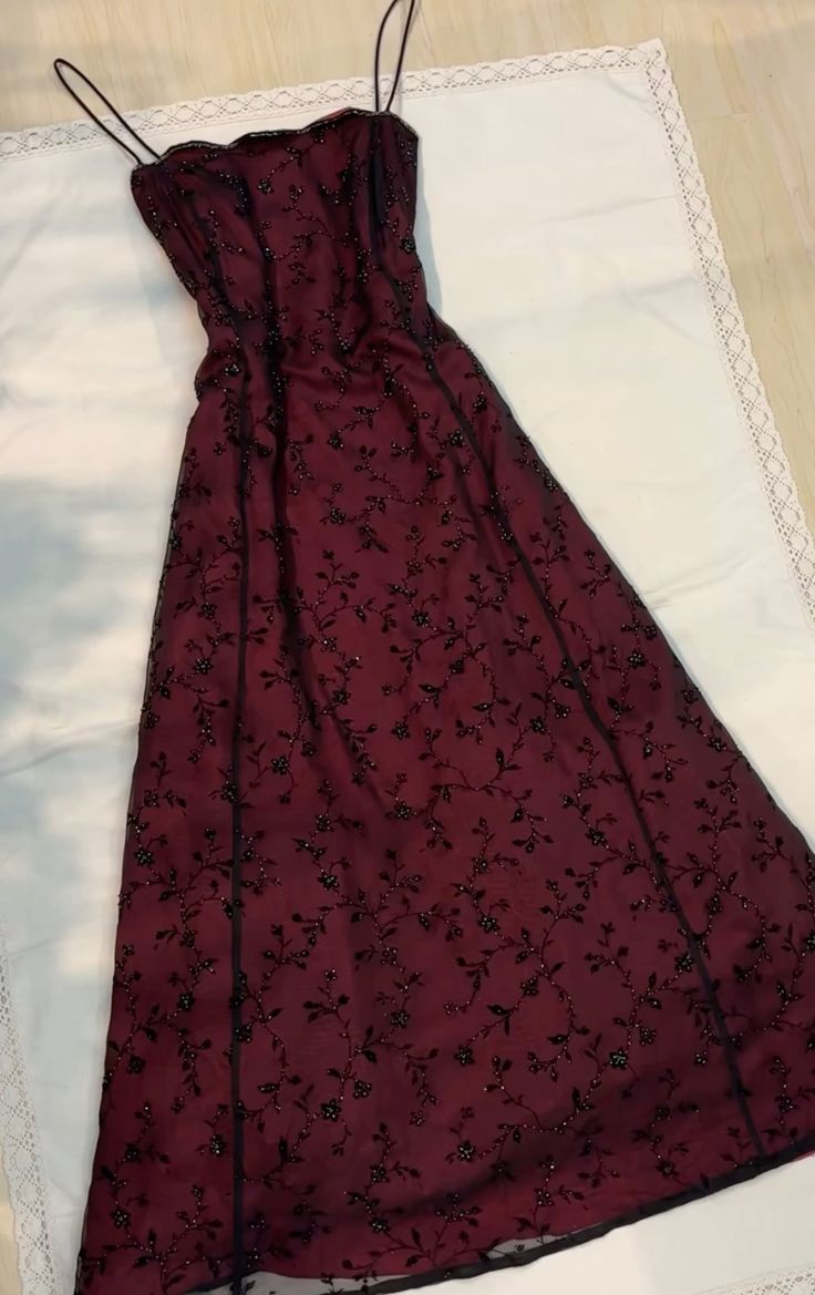 Vintage Burgundy A Line Spaghetti Straps Long Prom Dress Evening Dress – Frisco Dresses
