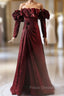 Burgundy Long Sleeve Pleats Formal Prom Dress