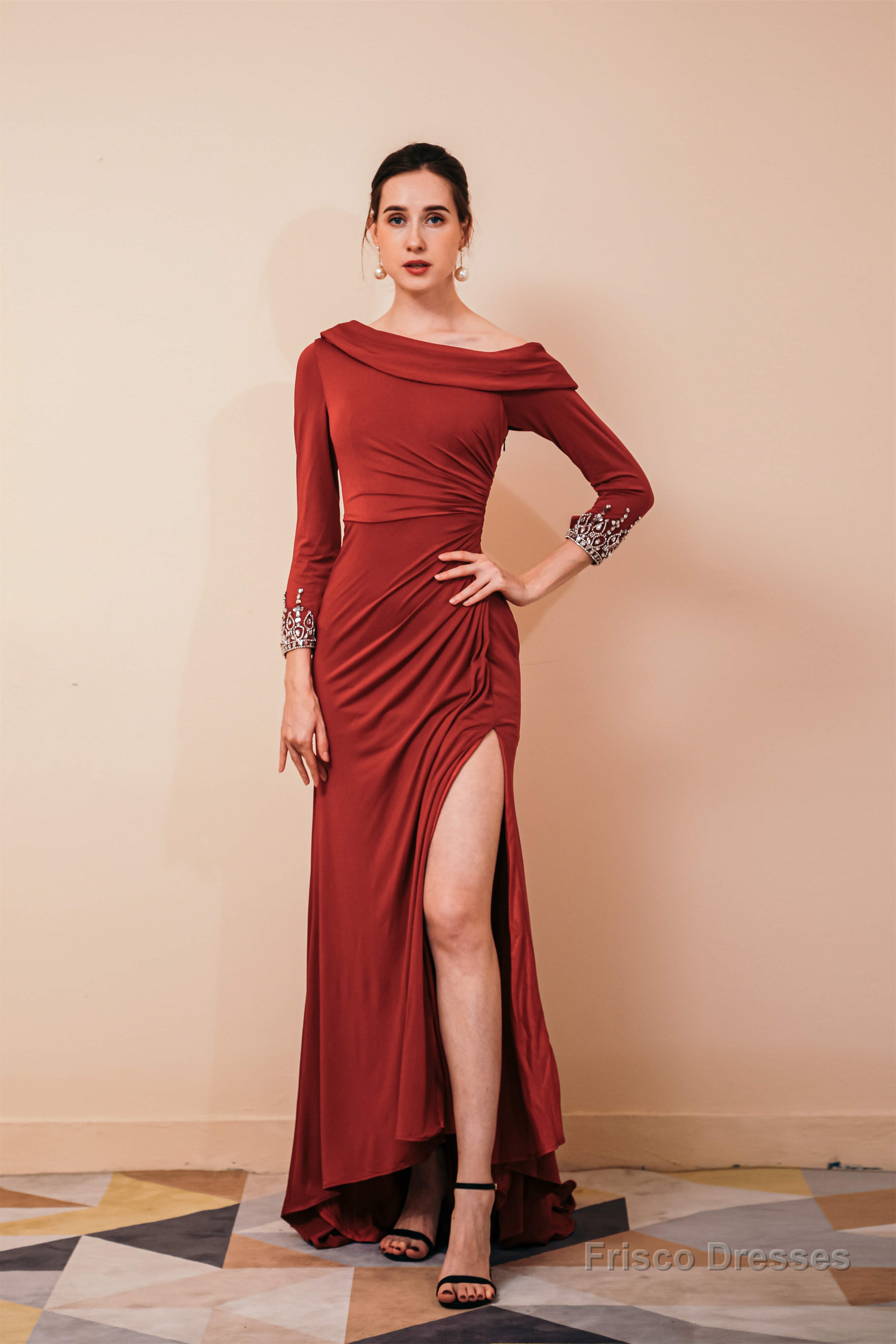 burgundy long sleeve mermaid dress Burgundy Lace Off Shoulder Mermaid Long Sleeves Bridesmaid Dresses