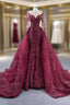 Burgundy Mermaid Long Sleeve Handwork Beading Formal Prom Dress