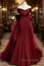 Burgundy Mermaid Satin Tulle Off the Shoulder Formal Prom Dress