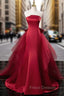 Burgundy Mermaid Satin Tulle Formal Prom Dress