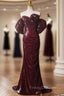 Burgundy Mermaid Sequins Pleats Formal Prom Dress